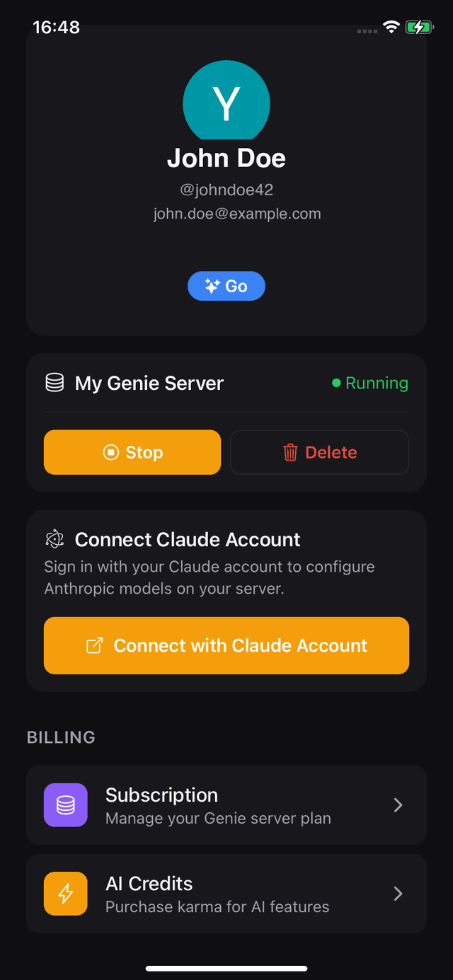 Genie settings and server management